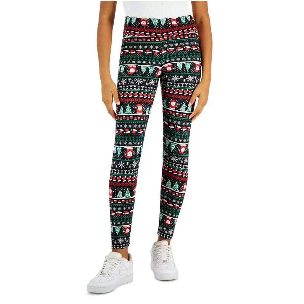 Planet Gold Juniors' Christmas Holiday Striped High Rise Leggings, Multi, Small